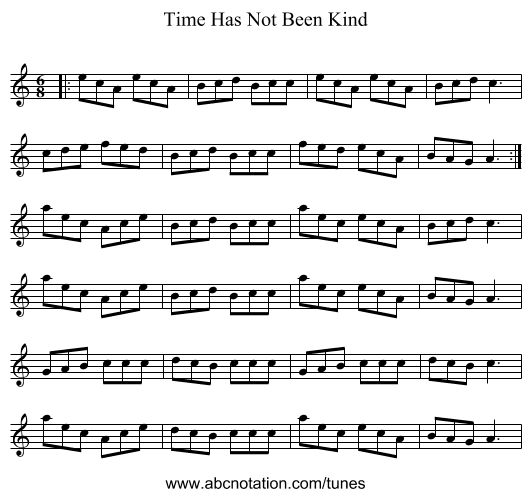 Time Has Not Been Kind - staff notation