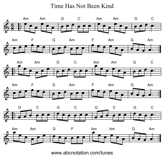 Time Has Not Been Kind - staff notation