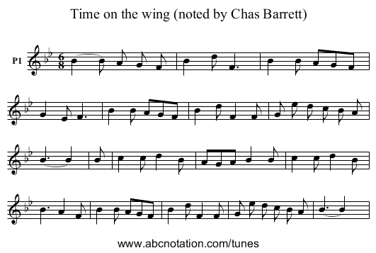 Time on the wing (noted by Chas Barrett) - staff notation