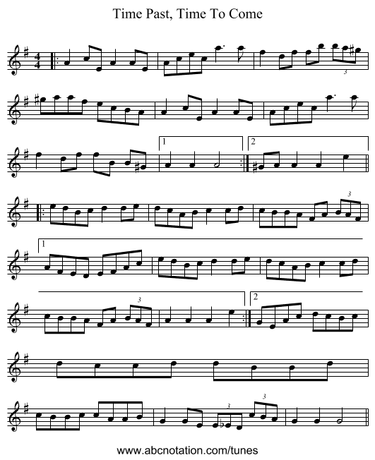 Time Past, Time To Come - staff notation