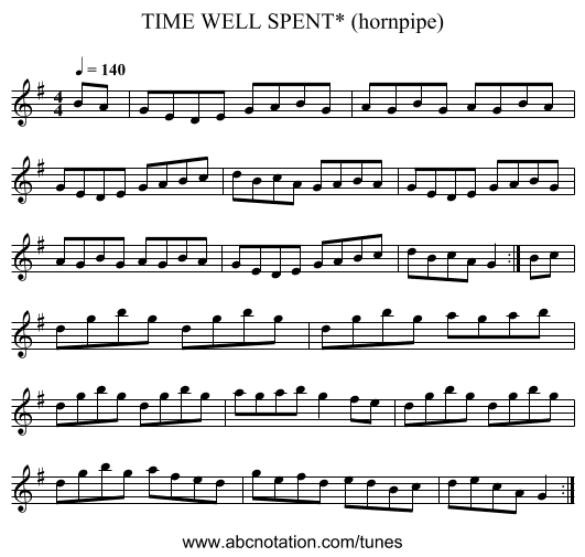 TIME WELL SPENT* (hornpipe) - staff notation