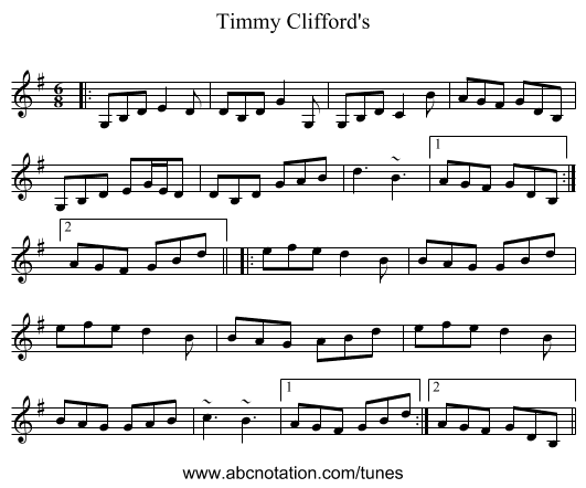 Timmy Clifford's - staff notation