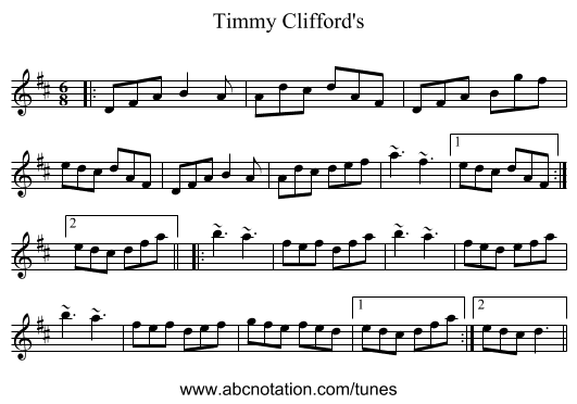 Timmy Clifford's - staff notation