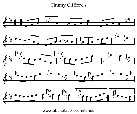 Timmy Clifford's - staff notation