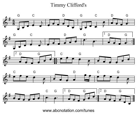 Timmy Clifford's - staff notation