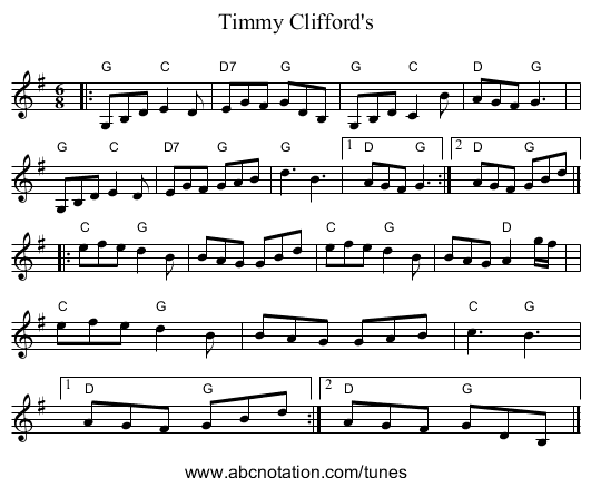 Timmy Clifford's - staff notation