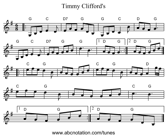 Timmy Clifford's - staff notation
