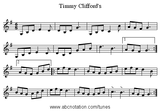 Timmy Clifford's - staff notation