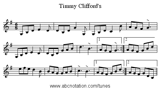 Timmy Clifford's - staff notation