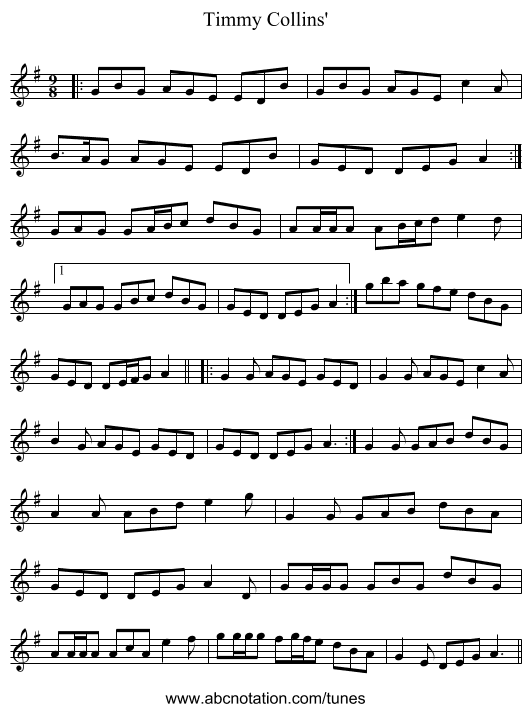 Timmy Collins' - staff notation
