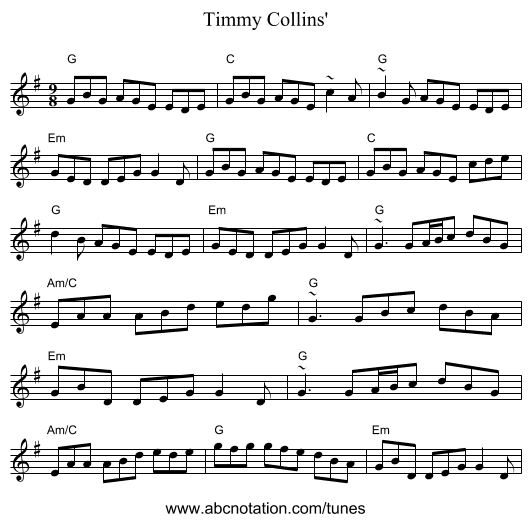 Timmy Collins' - staff notation