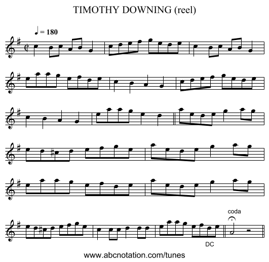 TIMOTHY DOWNING (reel) - staff notation
