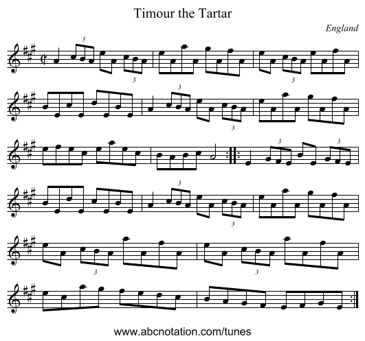 Timour the Tartar - staff notation