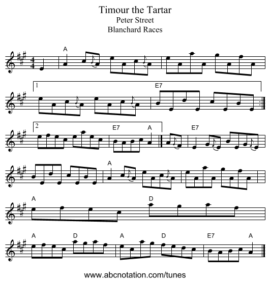 Timour the Tartar - staff notation