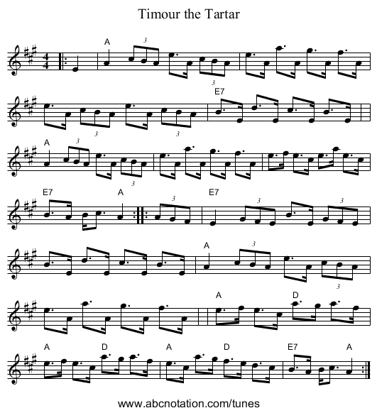 Timour the Tartar - staff notation