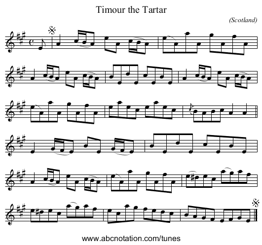 Timour the Tartar - staff notation