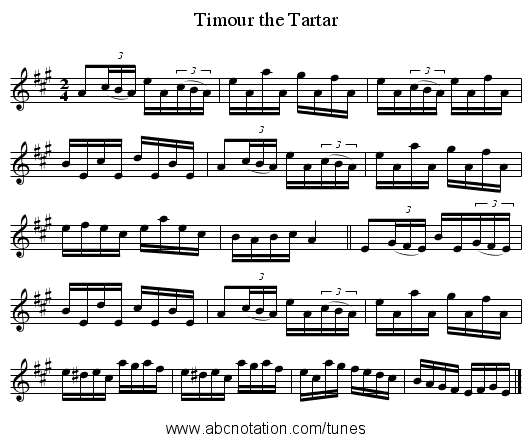 Timour the Tartar - staff notation