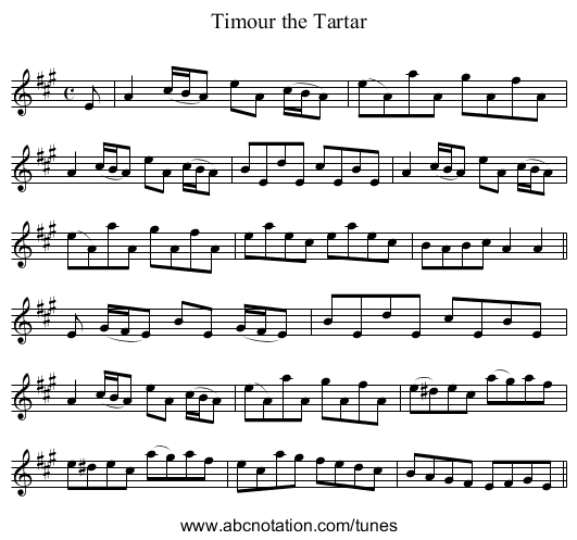 Timour the Tartar - staff notation
