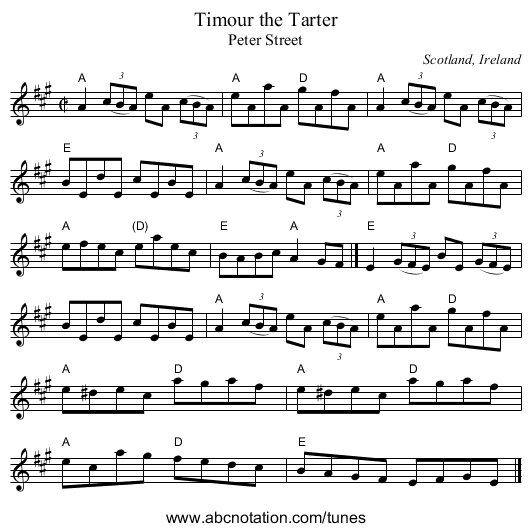 Timour the Tarter - staff notation