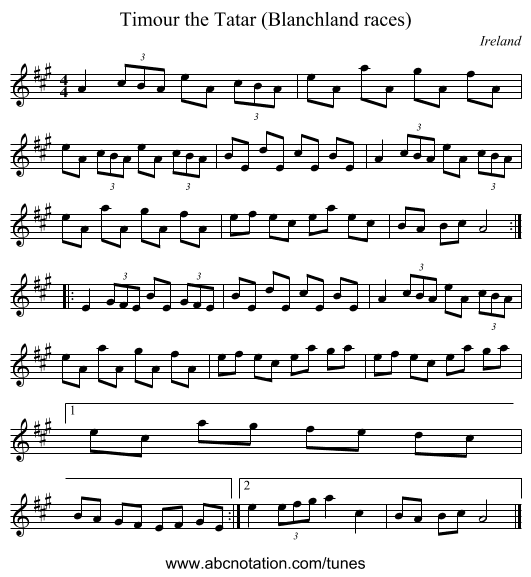 Timour the Tatar (Blanchland races) - staff notation