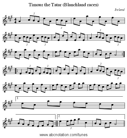 Timour the Tatar (Blanchland races) - staff notation