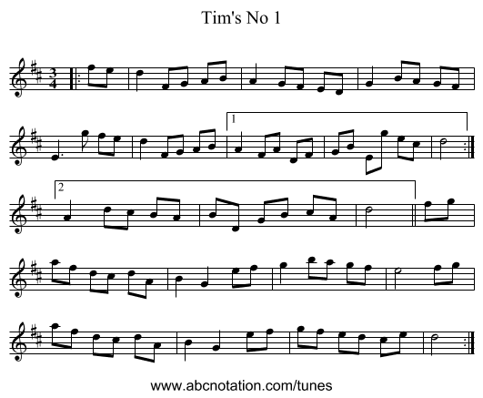 Tim's No 1 - staff notation