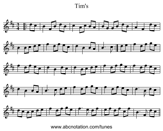 Tim's - staff notation