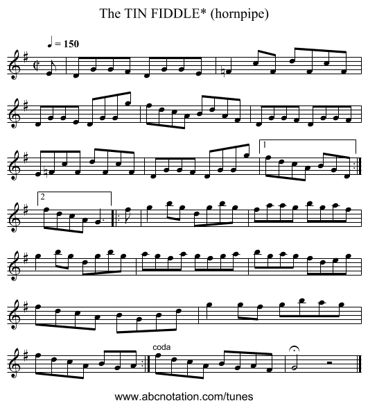 TIN FIDDLE* (hornpipe), The - staff notation