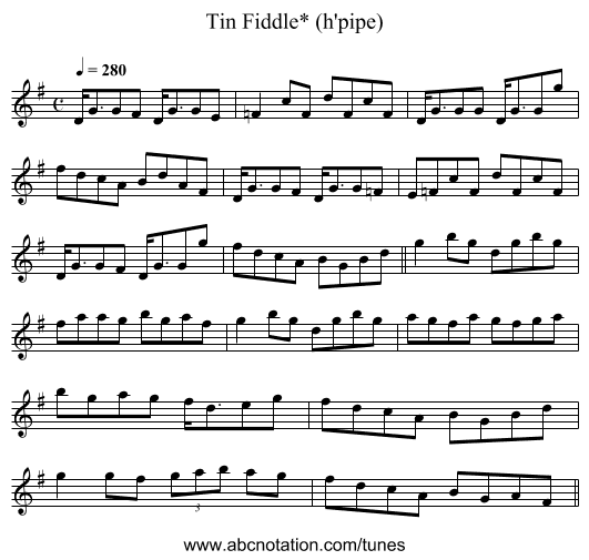 Tin Fiddle* (h'pipe) - staff notation