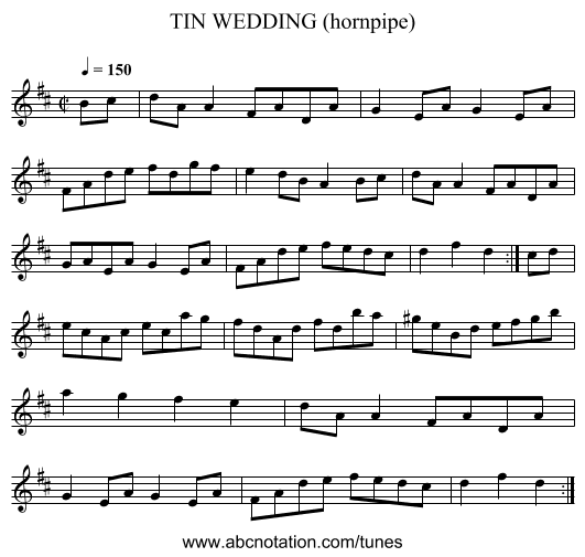 TIN WEDDING (hornpipe) - staff notation