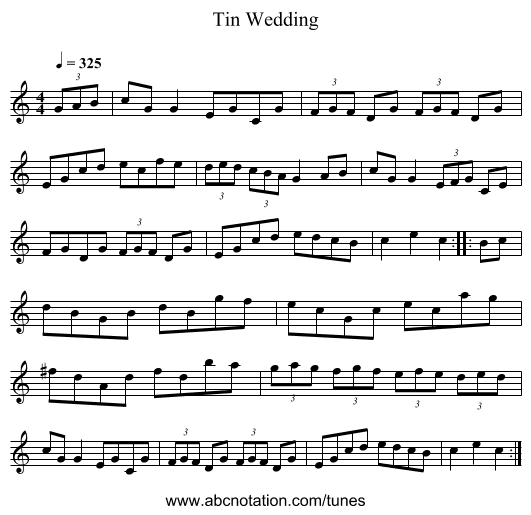 Tin Wedding - staff notation