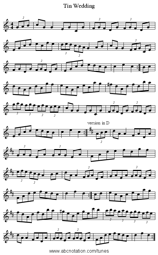 Tin Wedding - staff notation