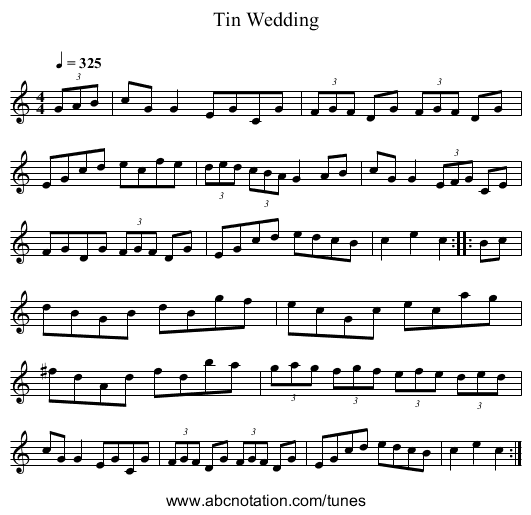Tin Wedding - staff notation