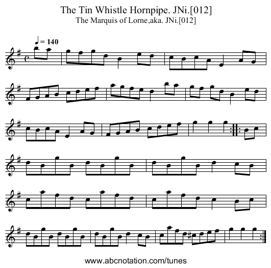Tin Whistle Hornpipe. JNi.[012], The - staff notation
