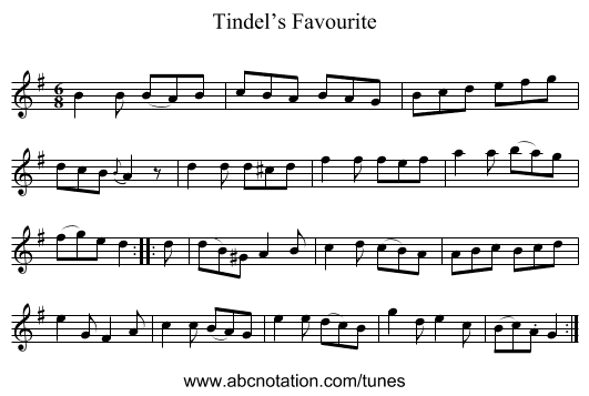 Tindel’s Favourite - staff notation