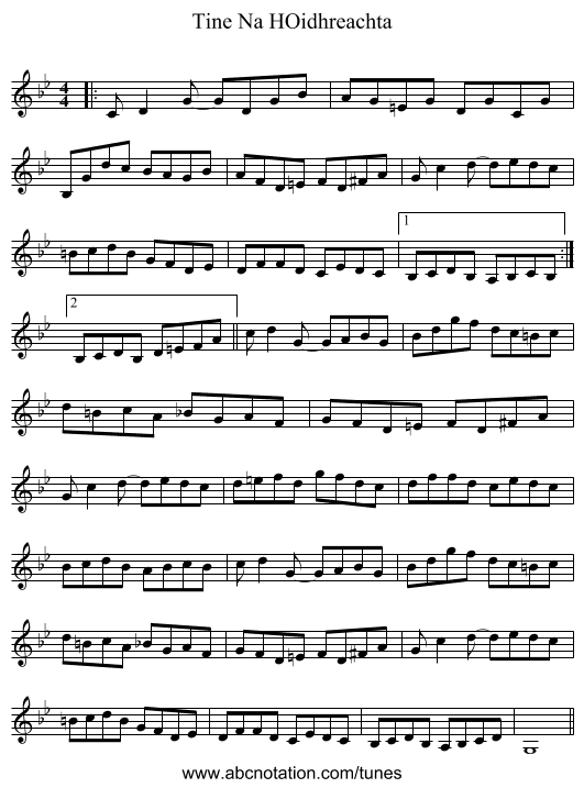 Tine Na HOidhreachta - staff notation