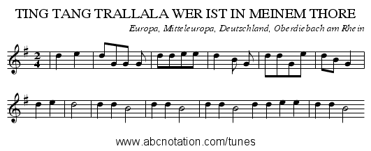 TING TANG TRALLALA WER IST IN MEINEM THORE - staff notation