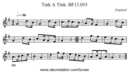 Tink A Tink. BF13.055 - staff notation