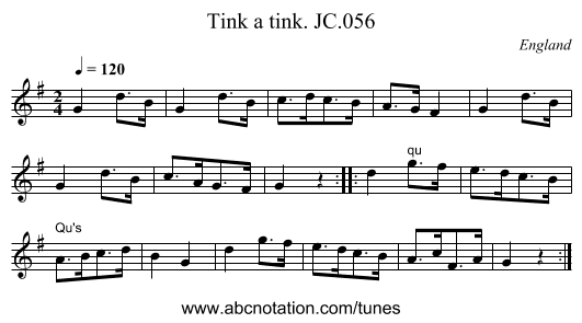 Tink a tink. JC.056 - staff notation
