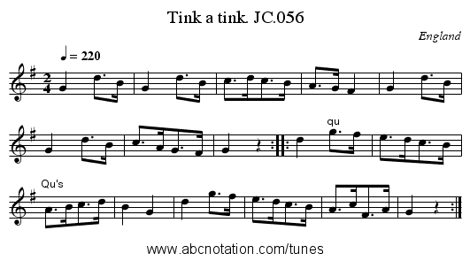 Tink a tink. JC.056 - staff notation