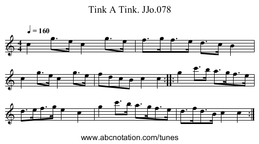 Tink A Tink. JJo.078 - staff notation