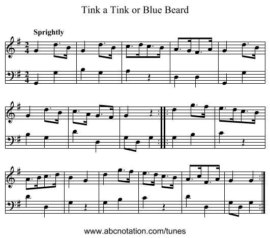 Tink a Tink or Blue Beard - staff notation