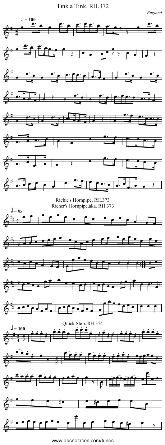 Tink a Tink. RH.372 - staff notation