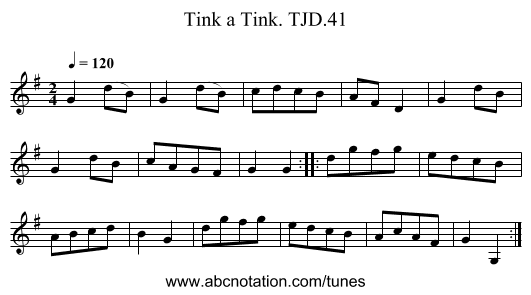 Tink a Tink. TJD.41 - staff notation