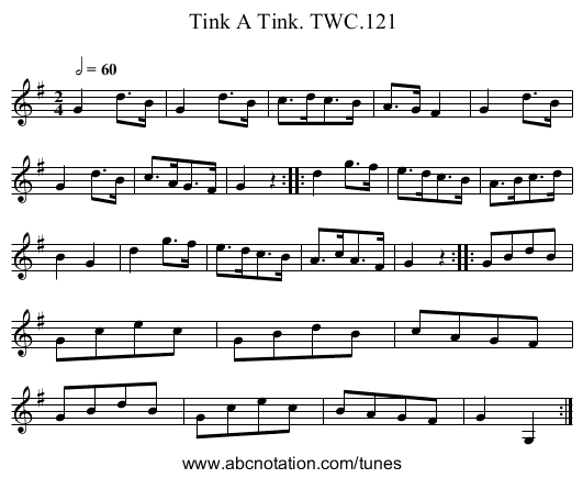 Tink A Tink. TWC.121 - staff notation