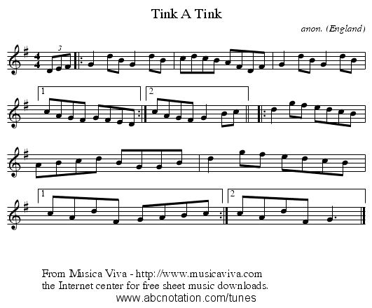 Tink A Tink - staff notation