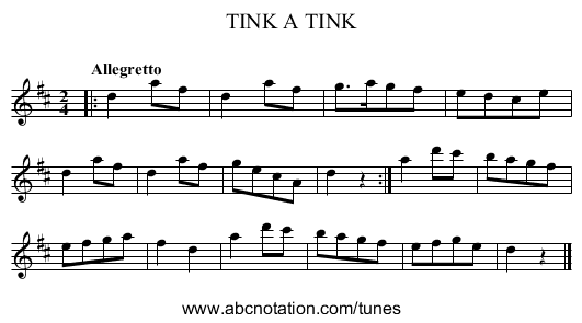 TINK A TINK - staff notation