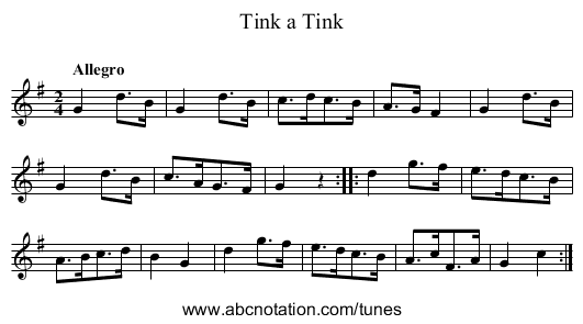 Tink a Tink - staff notation