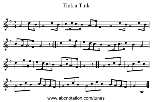 Tink a Tink - staff notation