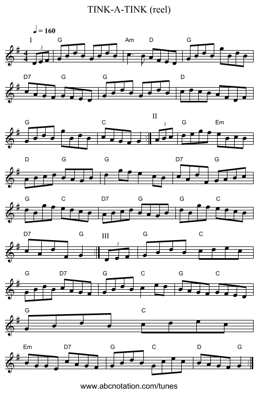 TINK-A-TINK (reel) - staff notation
